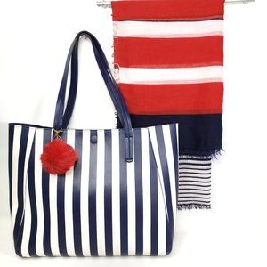 Striped Tote Bag bundle w/ red, white, blue scarf
